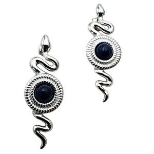 Blue Lapis Lazuli Silver Tone Snake Pierced Earrings Chandelier New 1.5 Inch